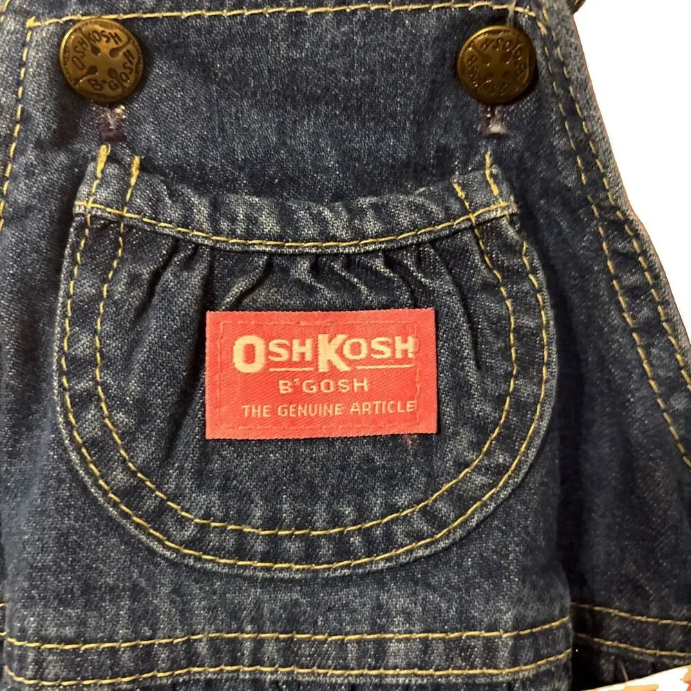 Vintage Girls OshKosh B'Gosh Denim Vestbak Overalls 6-9 M Pleated ~ USA ~ Bubble